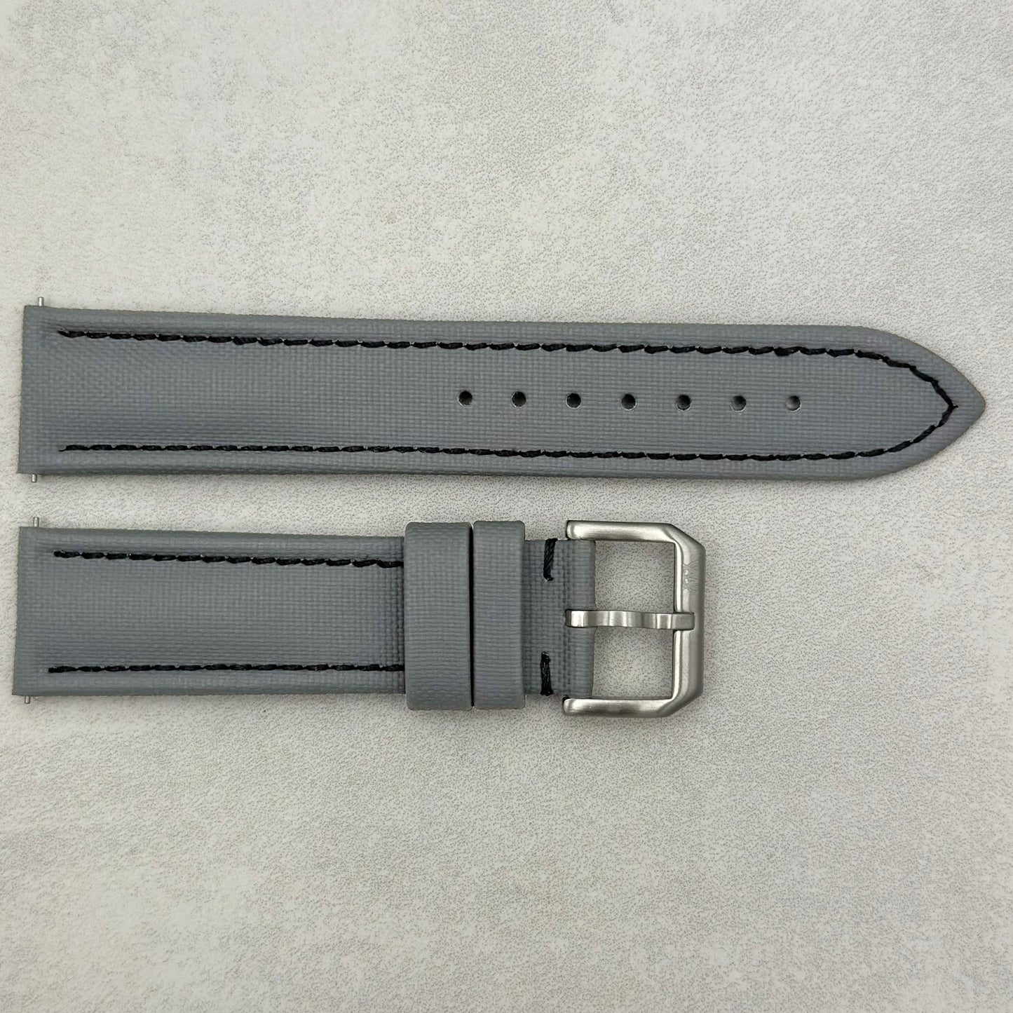 The Bermuda: Grey Sail Cloth Watch Strap With Contrast Black Stitching