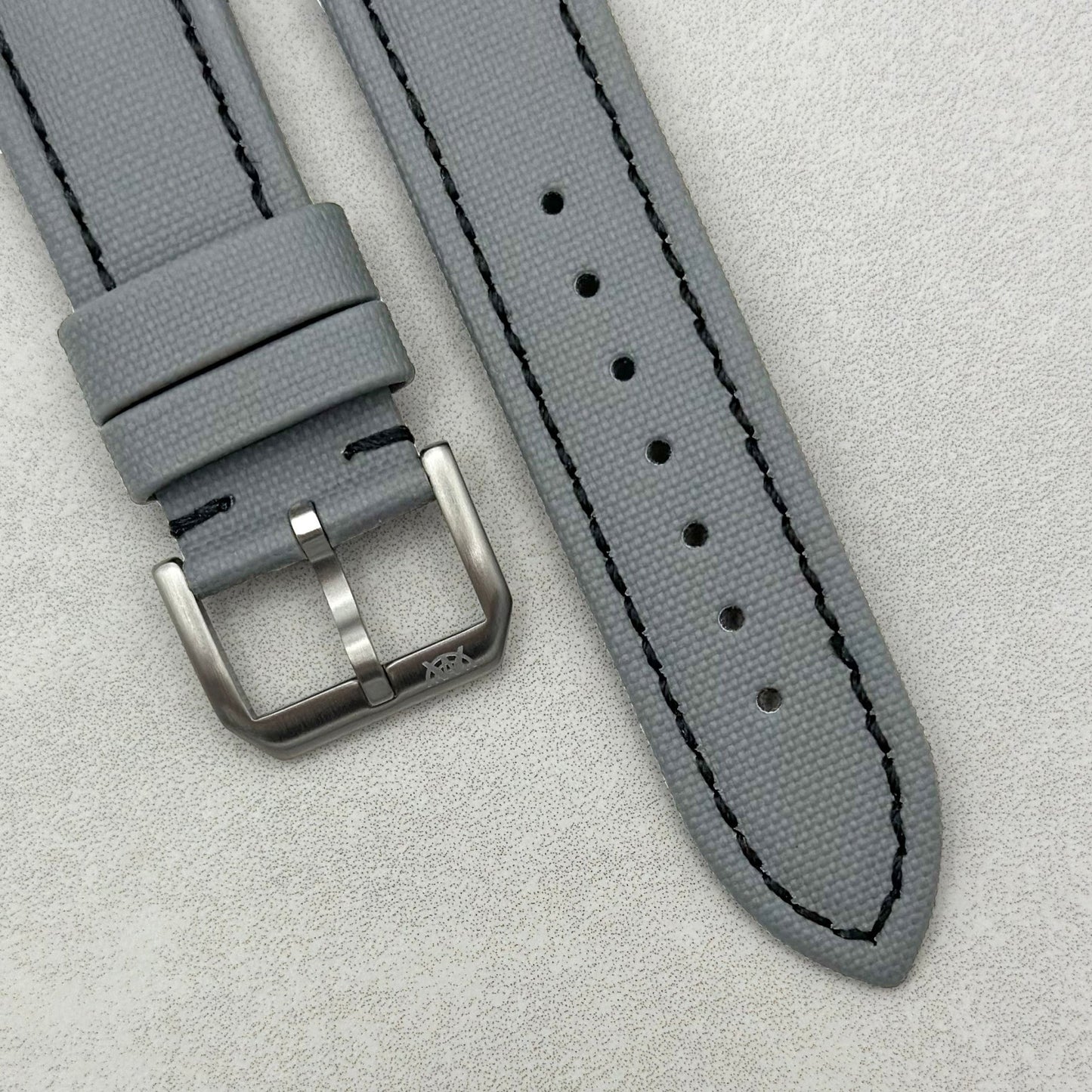 The Bermuda: Grey Sail Cloth Watch Strap With Contrast Black Stitching