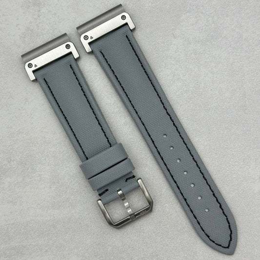 The Bermuda: Grey Sail Cloth Garmin QuickFit Watch Strap With Black Stitching