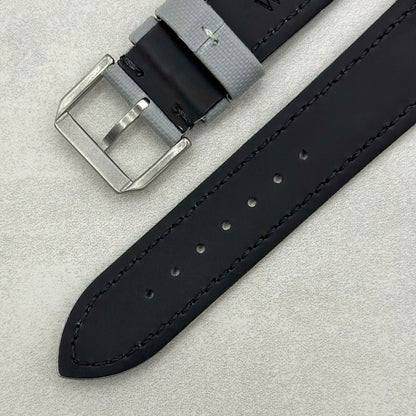 The Bermuda: Grey Sail Cloth Watch Strap With Contrast Black Stitching