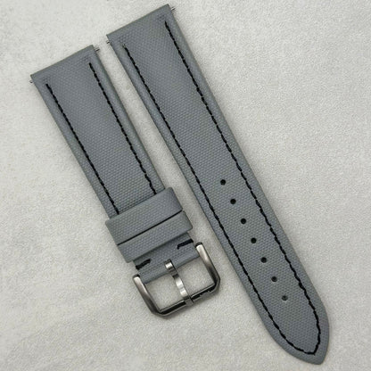 The Bermuda: Grey Sail Cloth Watch Strap With Contrast Black Stitching