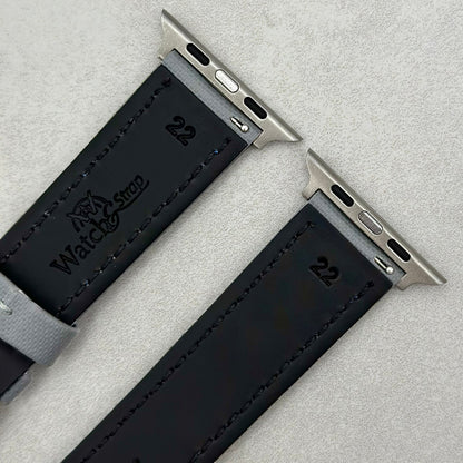The Bermuda: Grey Sail Cloth Apple Watch Strap With Contrast Blue Stitching