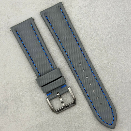 The Bermuda: Grey Sail Cloth Watch Strap With Contrast Blue Stitching