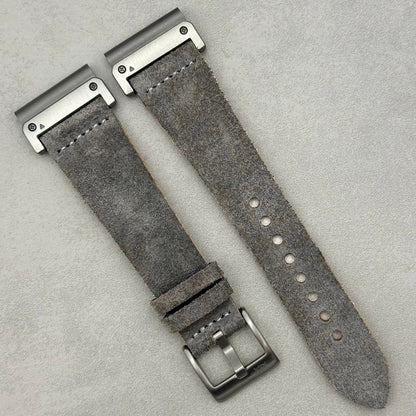 The Capri: Light Grey Suede Garmin QuickFit Watch Strap