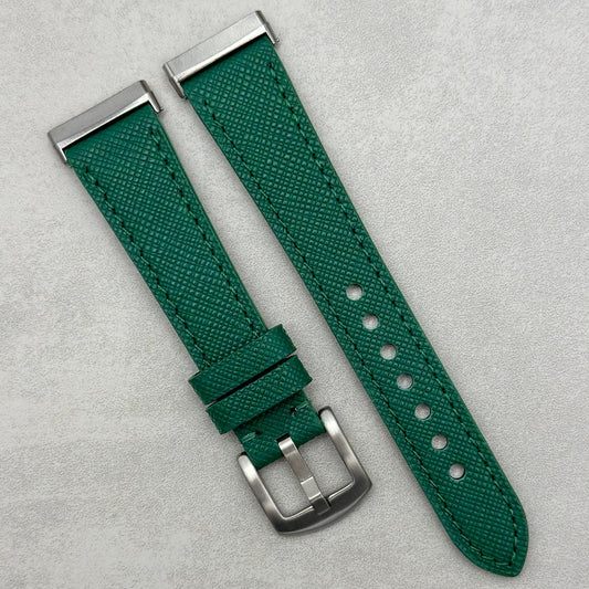 The Florence: Emerald Green Saffiano Leather Fitbit Sense/Versa Watch Strap