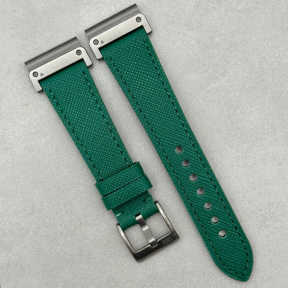 The Florence: Emerald Green Saffiano Leather Garmin QuickFit Watch Strap