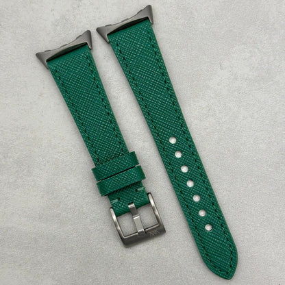 The Florence: Emerald Green Saffiano Leather Google Pixel Watch Strap