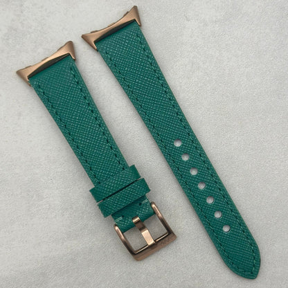 The Florence: Emerald Green Saffiano Leather Google Pixel Watch Strap