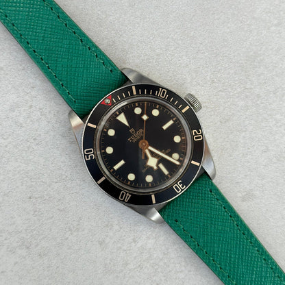 Florence green Saffiano leather watch strap on the Tudor Blackbay 58. Watch And Strap