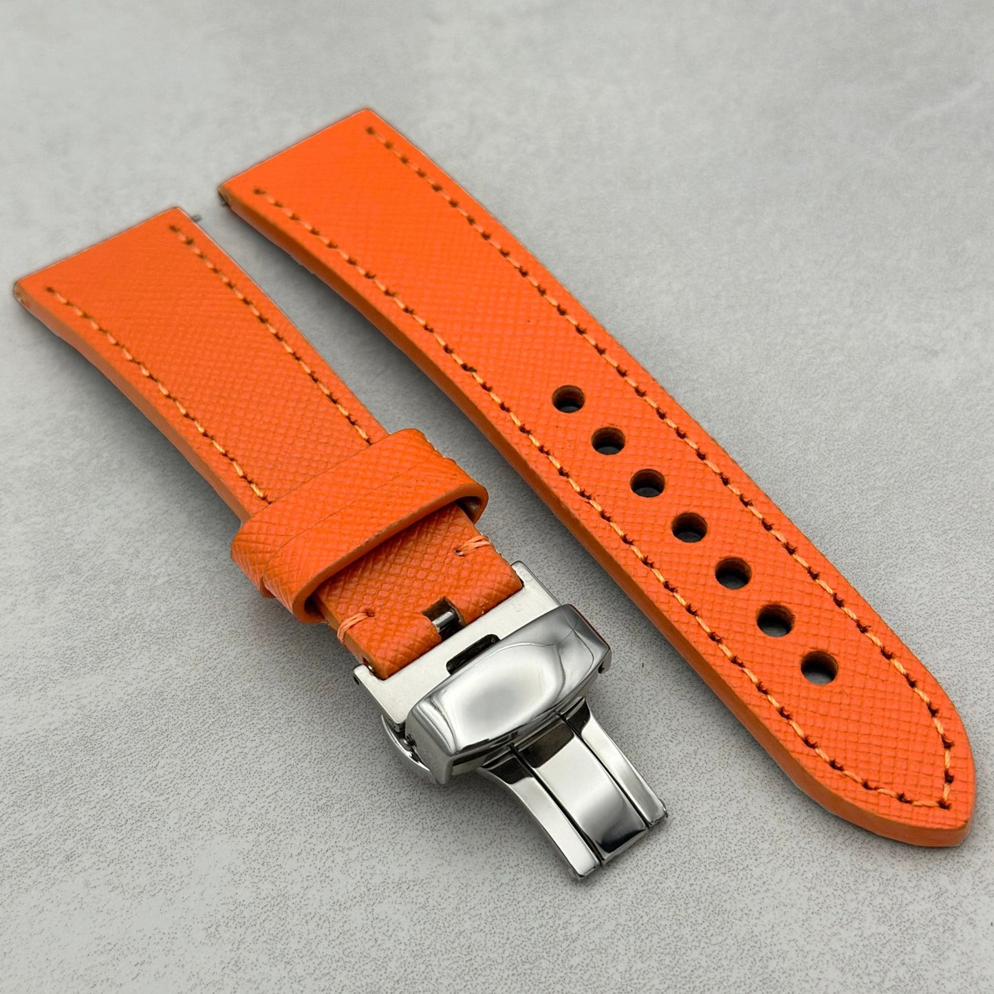 The Florence: Deep Saffron Orange Saffiano Leather Watch Strap