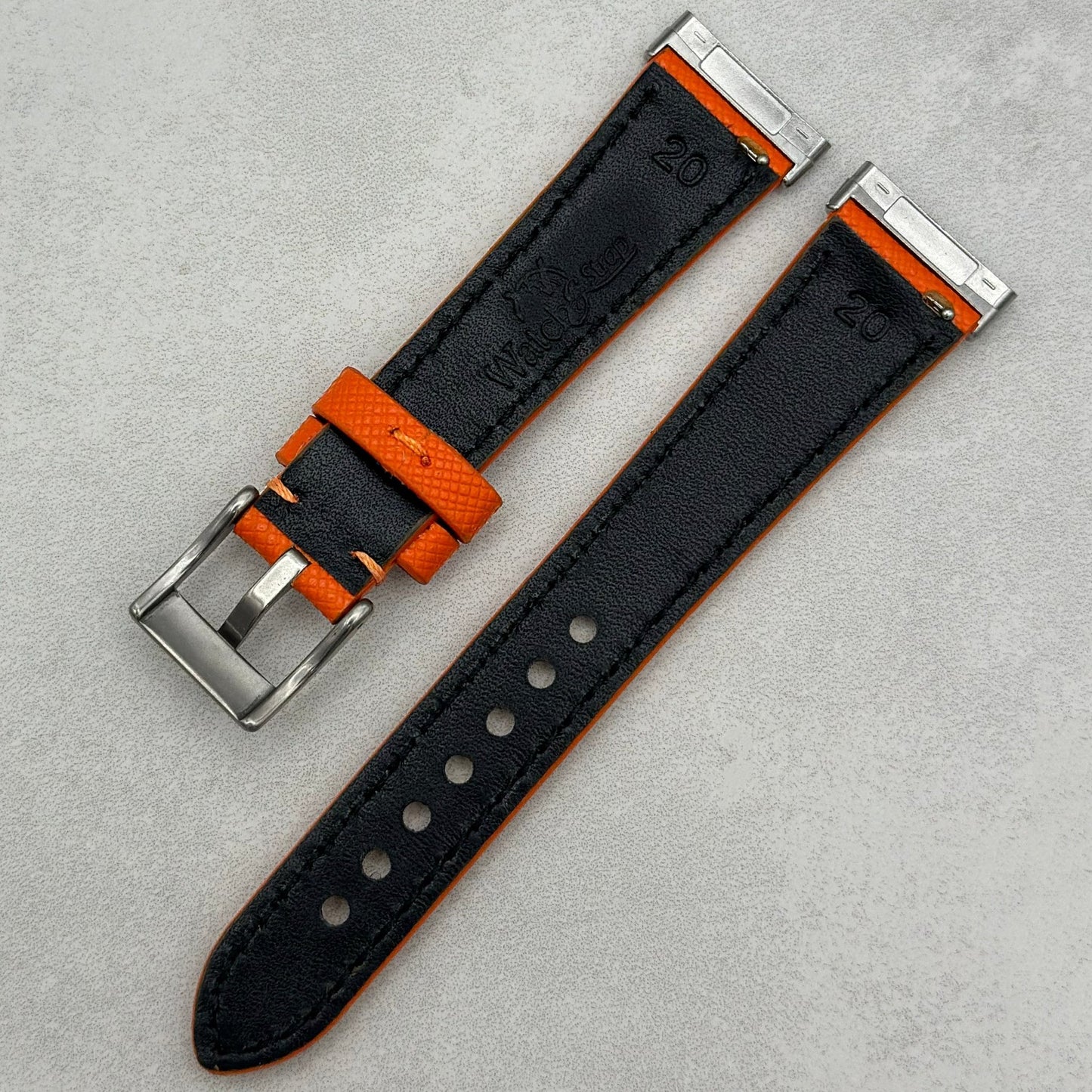 The Florence: Deep Saffron Orange Saffiano Leather Fitbit Sense/Versa Watch Strap