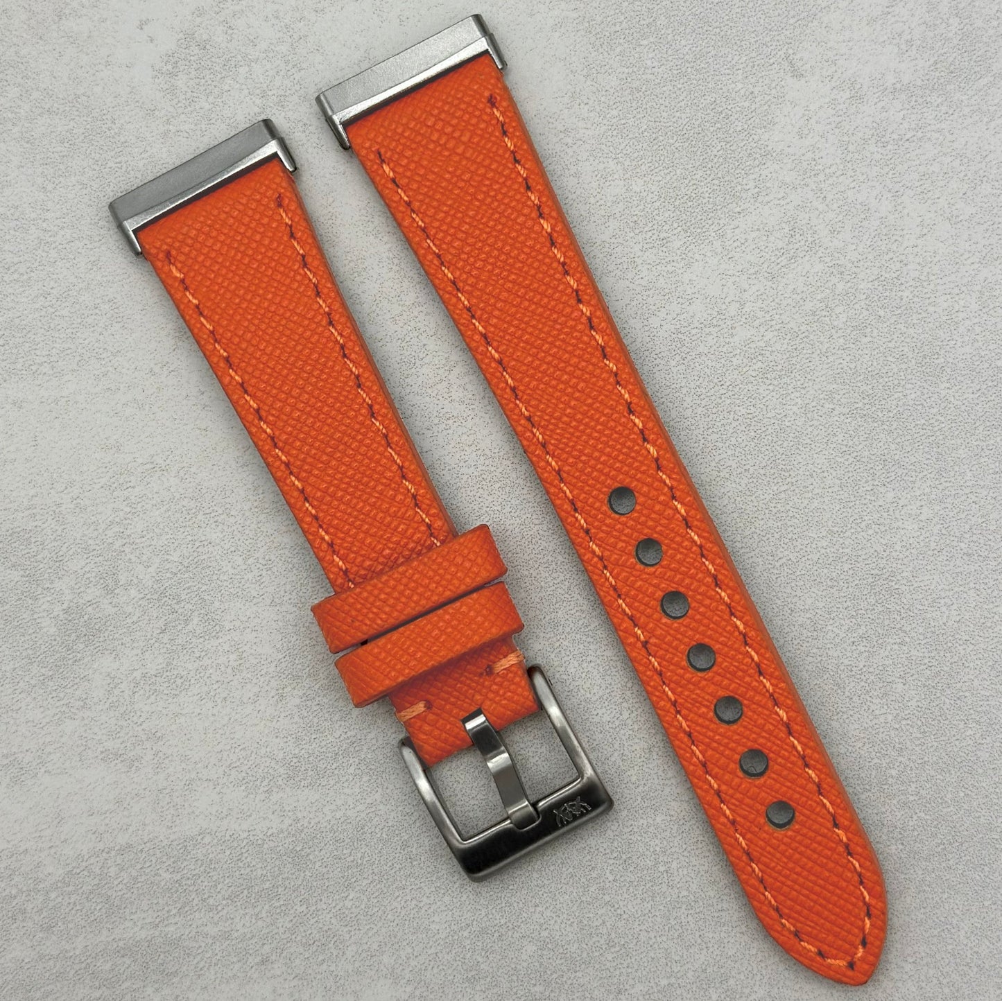 The Florence: Deep Saffron Orange Saffiano Leather Fitbit Sense/Versa Watch Strap