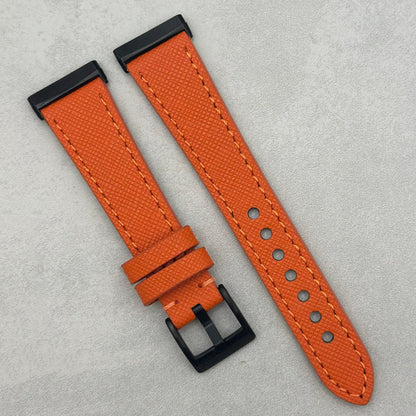 The Florence: Deep Saffron Orange Saffiano Leather Fitbit Sense/Versa Watch Strap