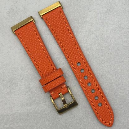 The Florence: Deep Saffron Orange Saffiano Leather Fitbit Sense/Versa Watch Strap