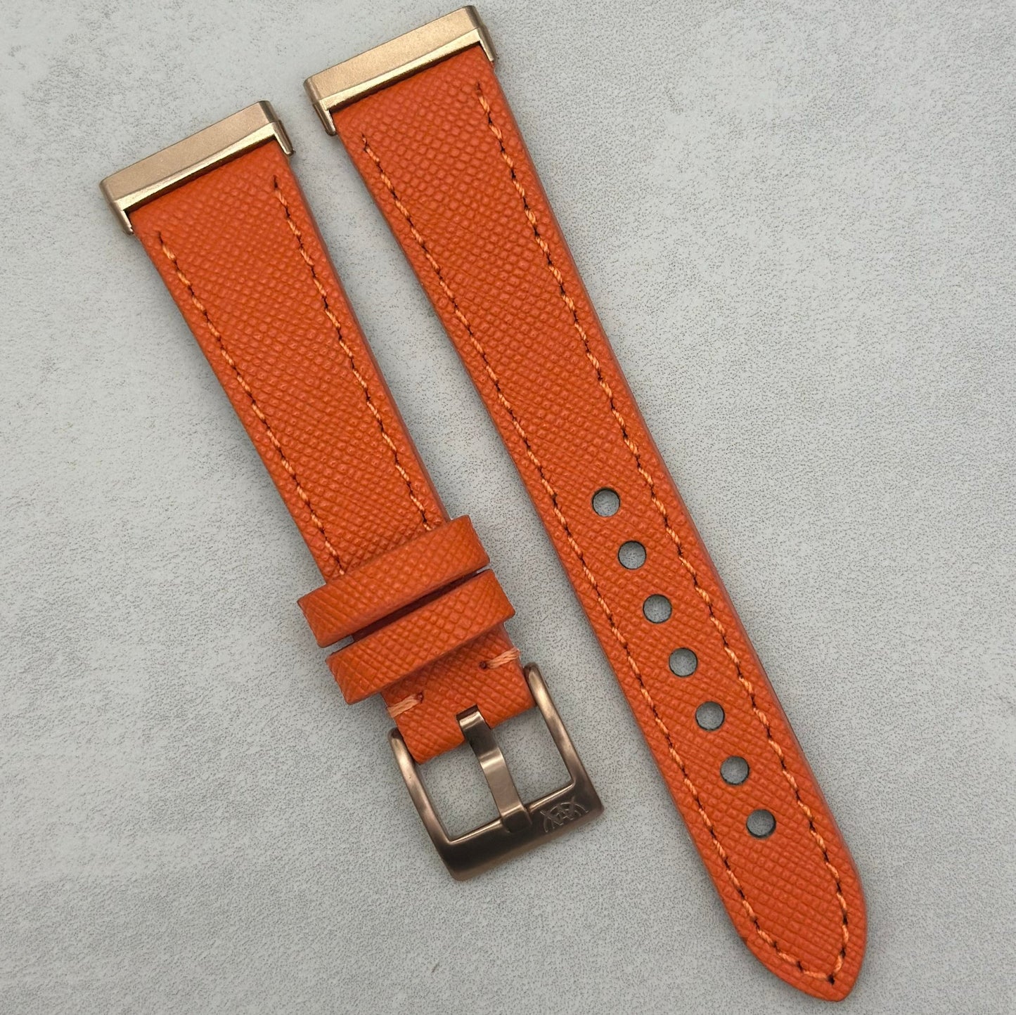 The Florence: Deep Saffron Orange Saffiano Leather Fitbit Sense/Versa Watch Strap