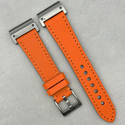 The Florence: Deep Saffron Orange Saffiano Leather Garmin QuickFit Watch Strap