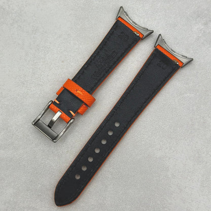 The Florence: Deep Saffron Orange Saffiano Leather Google Pixel Watch Strap