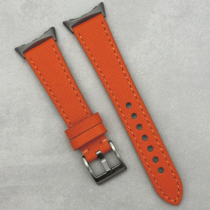 The Florence: Deep Saffron Orange Saffiano Leather Google Pixel Watch Strap