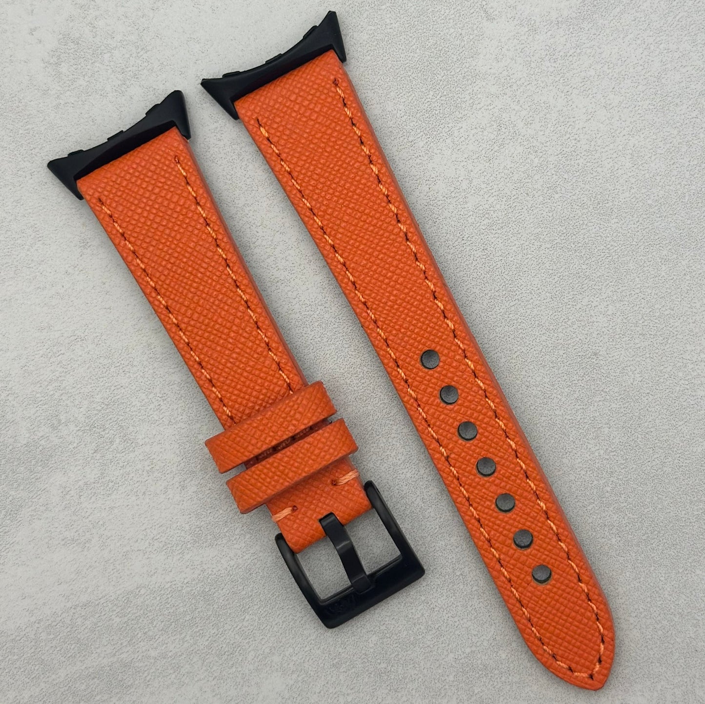 The Florence: Deep Saffron Orange Saffiano Leather Google Pixel Watch Strap