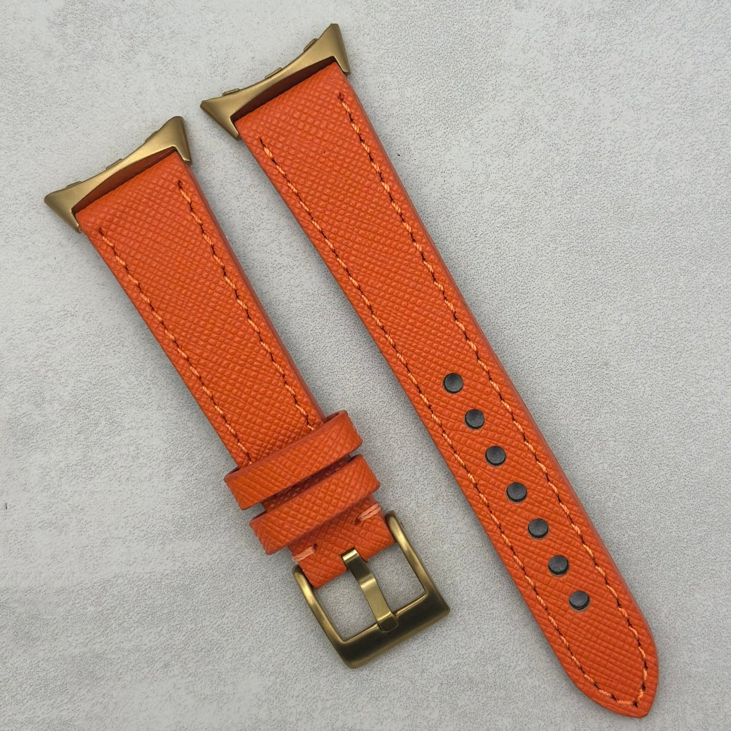 The Florence: Deep Saffron Orange Saffiano Leather Google Pixel Watch Strap