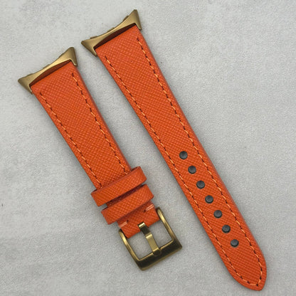 The Florence: Deep Saffron Orange Saffiano Leather Google Pixel Watch Strap