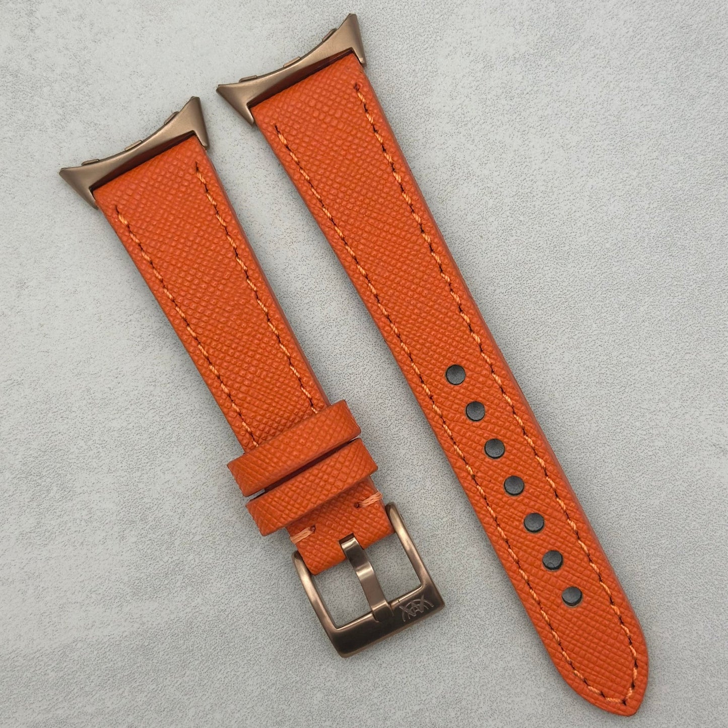 The Florence: Deep Saffron Orange Saffiano Leather Google Pixel Watch Strap