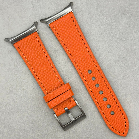 The Florence: Deep Saffron Orange Saffiano Leather Samsung Galaxy Watch Ultra Strap