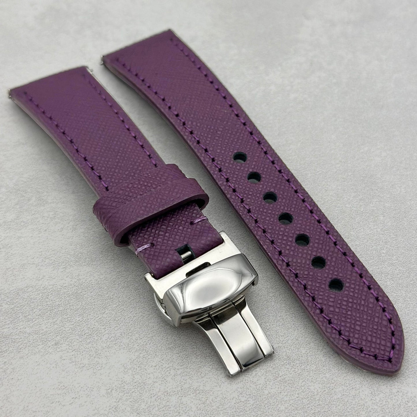 The Florence: Royal Purple Saffiano Leather Garmin QuickFit Watch Strap