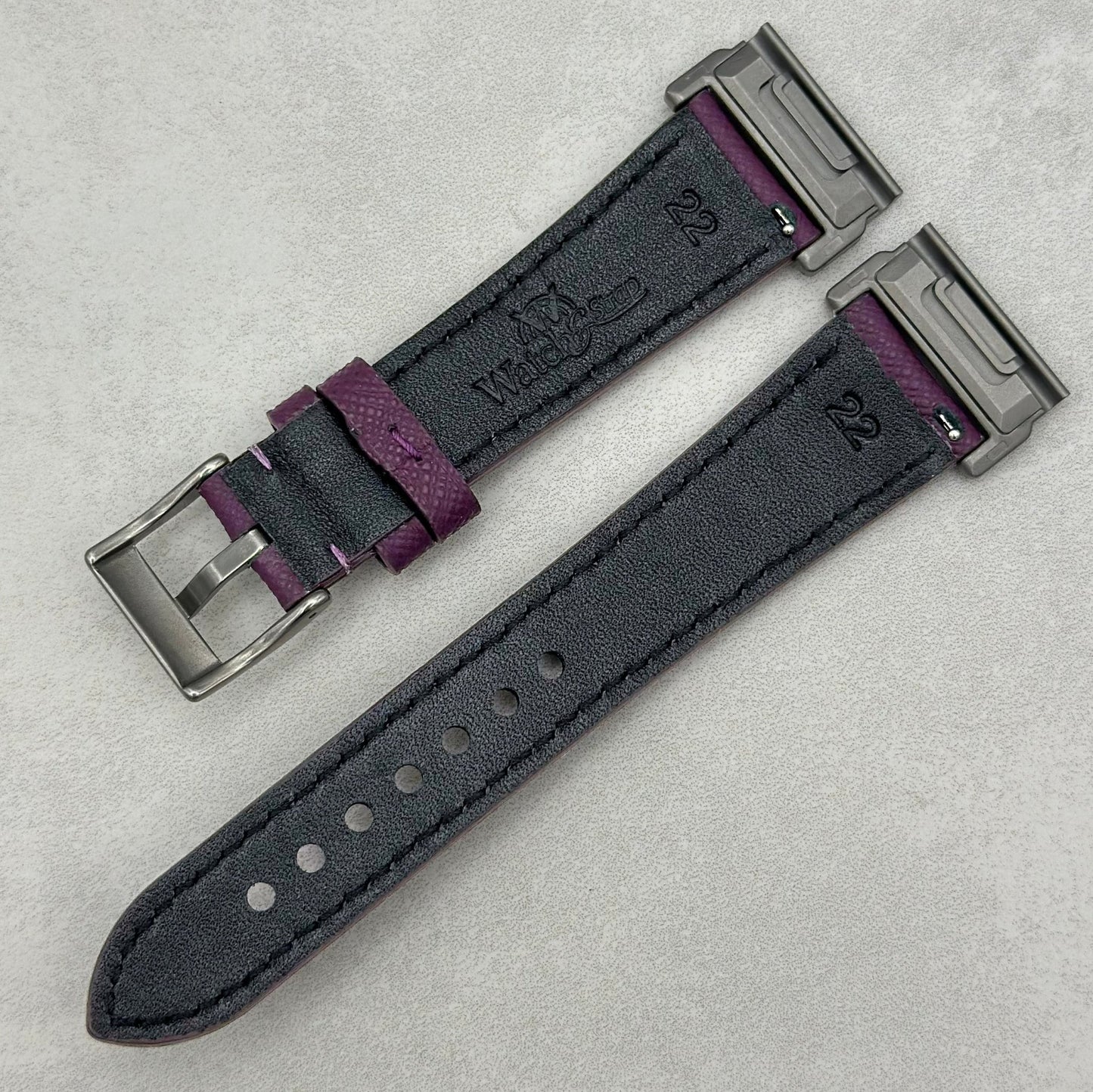 The Florence: Royal Purple Saffiano Leather Garmin QuickFit Watch Strap