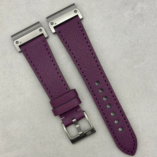 The Florence: Royal Purple Saffiano Leather Garmin QuickFit Watch Strap