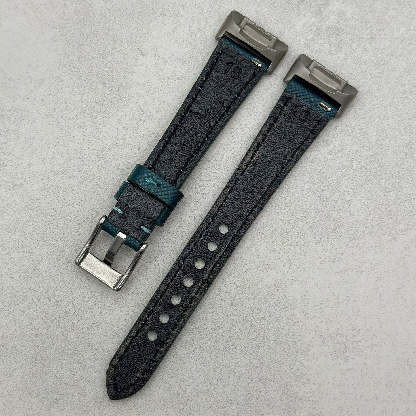 The Florence: Dark Teal Blue Saffiano Leather Fitbit Charge Watch Strap