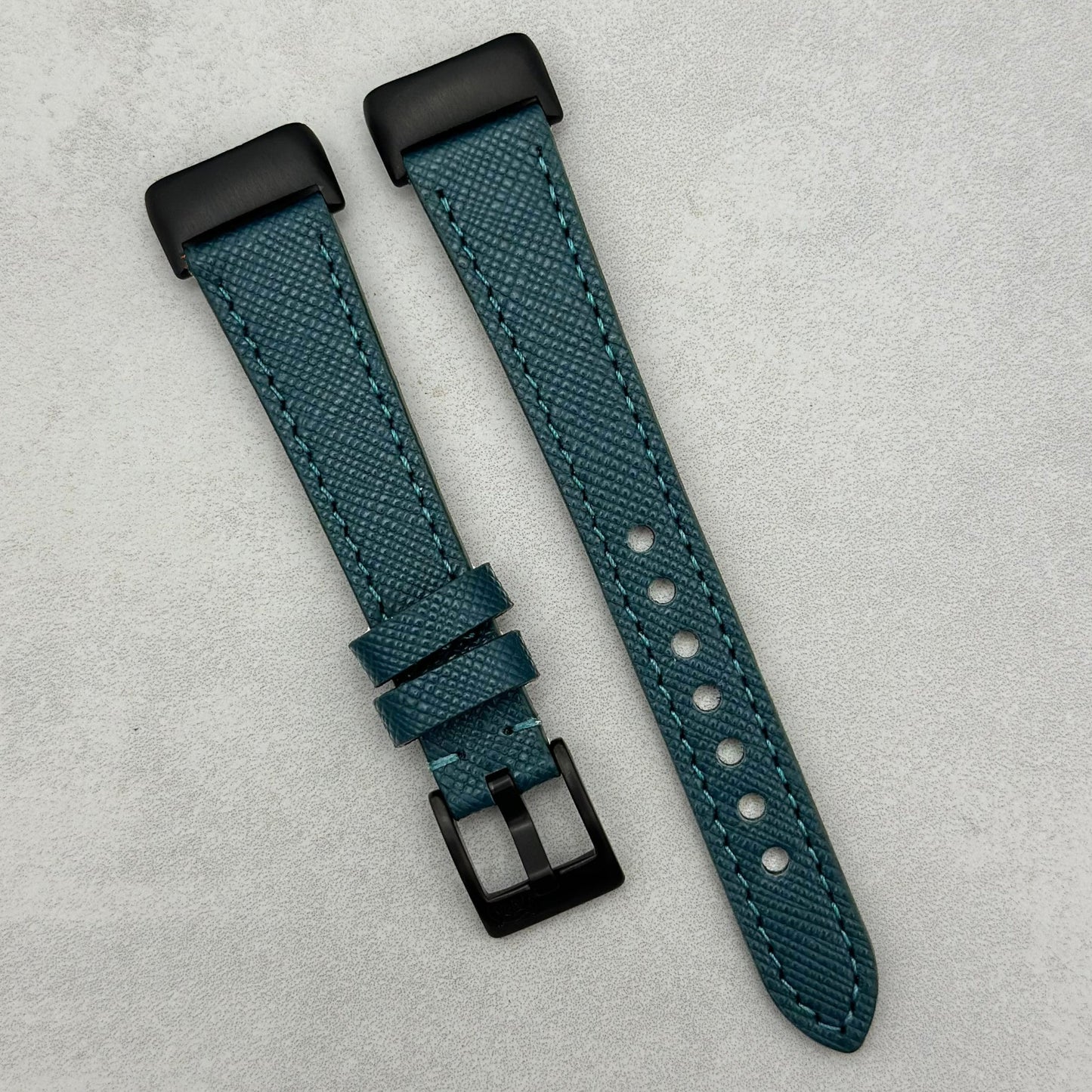 The Florence: Dark Teal Blue Saffiano Leather Fitbit Charge Watch Strap