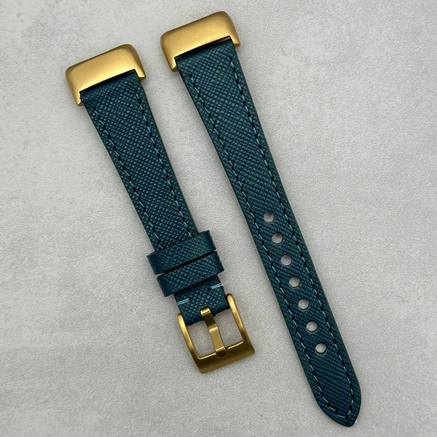 The Florence: Dark Teal Blue Saffiano Leather Fitbit Charge Watch Strap