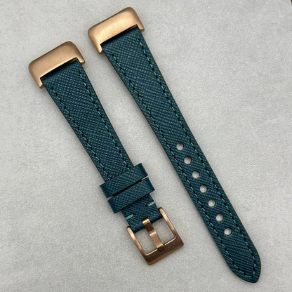 The Florence: Dark Teal Blue Saffiano Leather Fitbit Charge Watch Strap