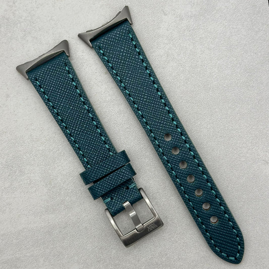 The Florence: Dark Teal Blue Saffiano Leather Google Pixel Watch Strap