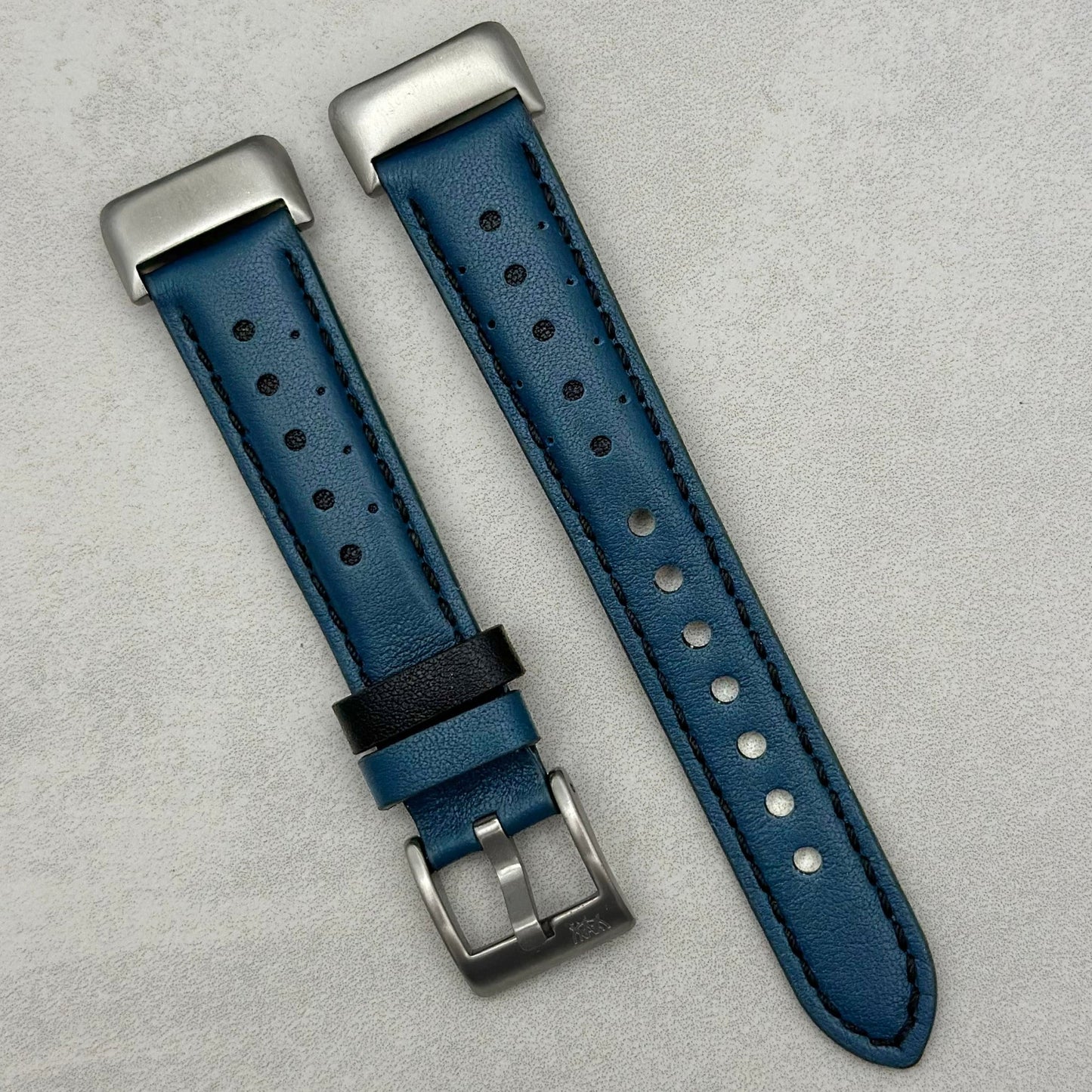 Le Mans: Dark Petrol Blue And Black Leather Racing Fitbit Charge Strap