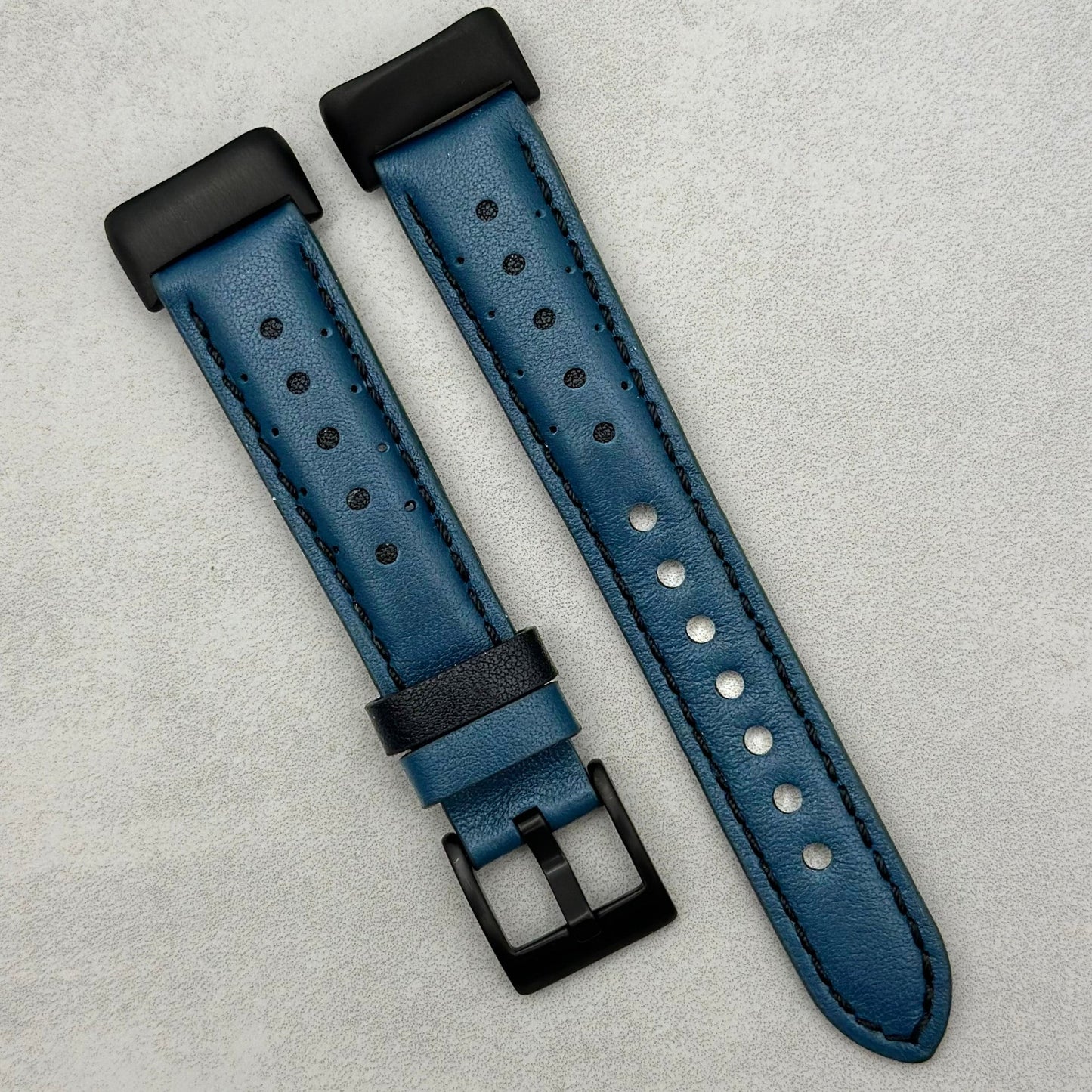 Le Mans: Dark Petrol Blue And Black Leather Racing Fitbit Charge Strap