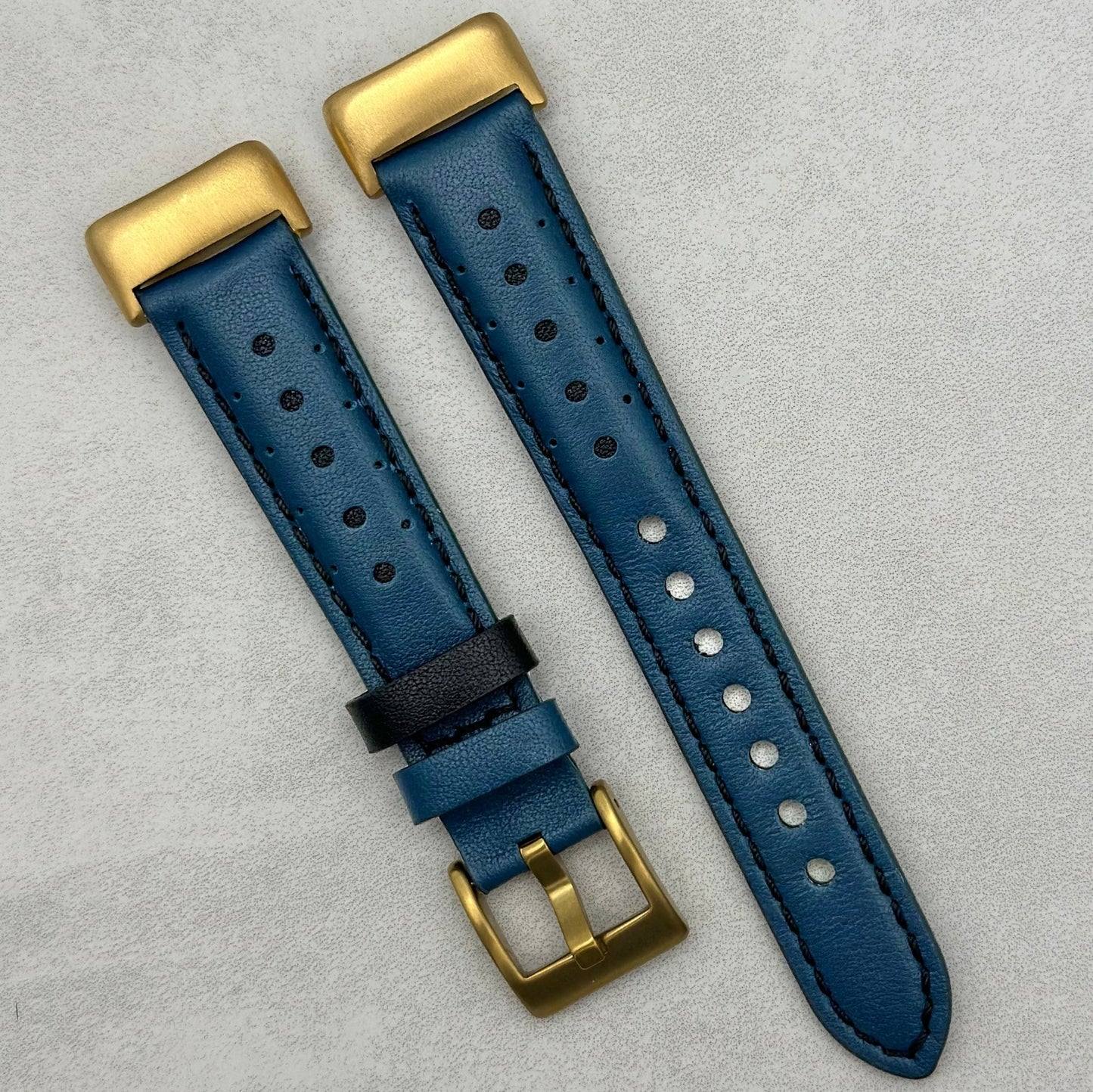 Le Mans: Dark Petrol Blue And Black Leather Racing Fitbit Charge Strap