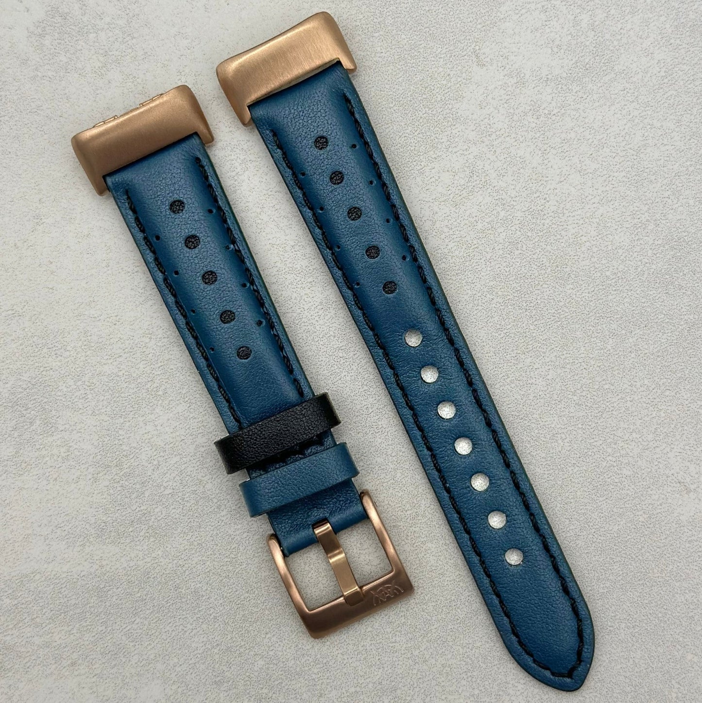 Le Mans: Dark Petrol Blue And Black Leather Racing Fitbit Charge Strap