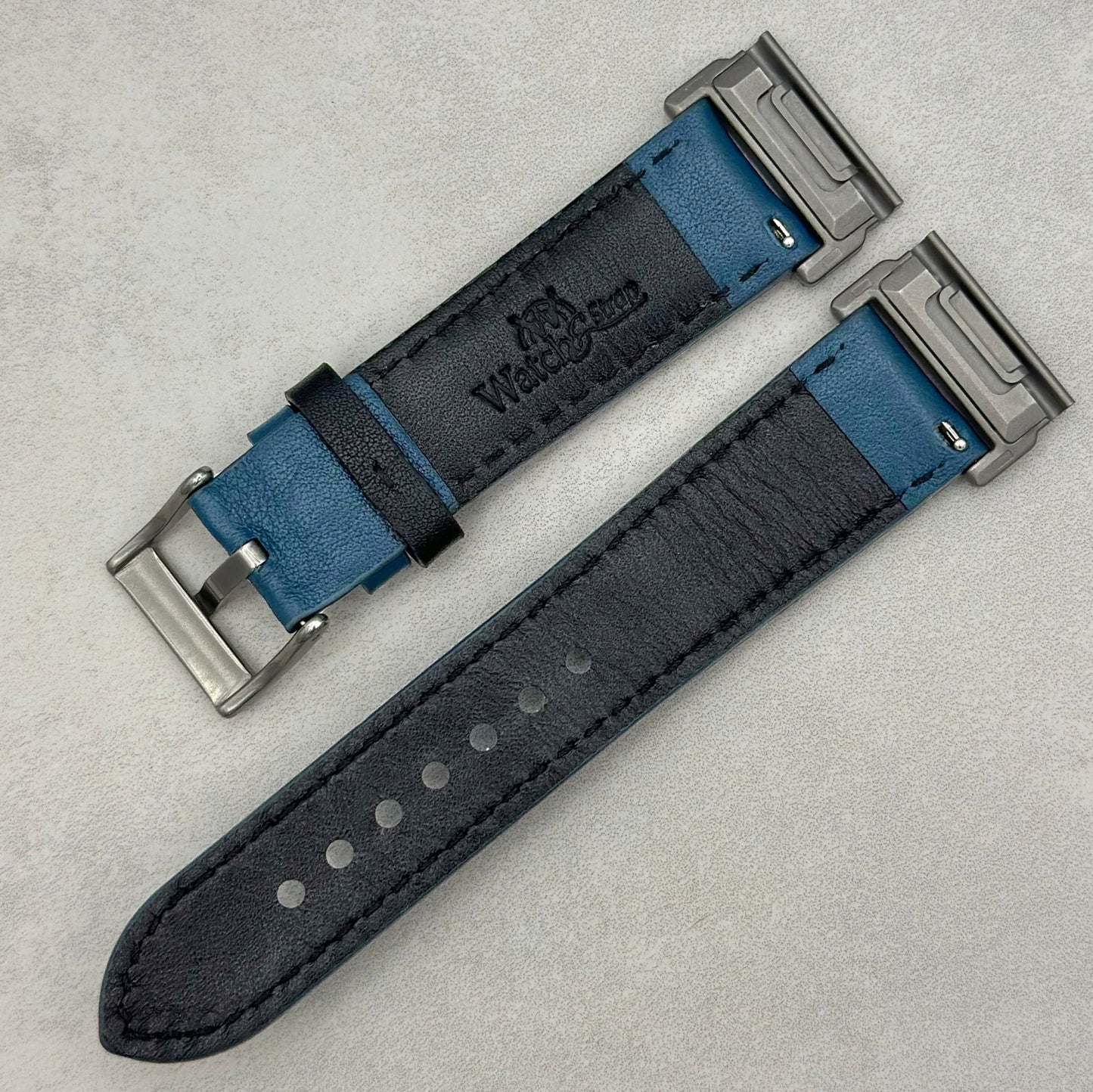 Le Mans: Dark Petrol Blue and Black Leather Padded Racing Garmin QuickFit Watch Strap