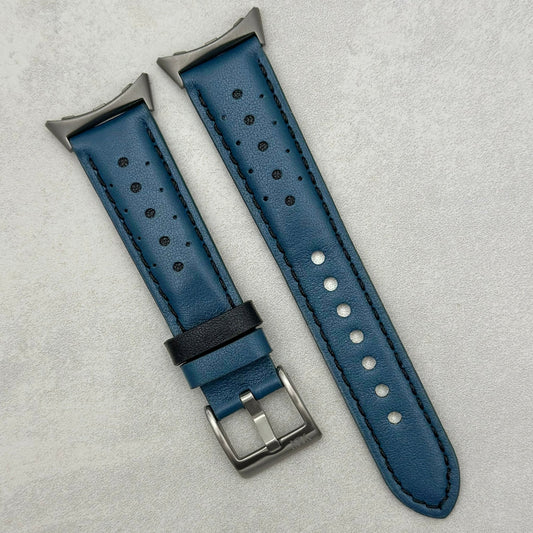 Le Mans: Dark Petrol Blue And Black Leather Racing Google Pixel Strap