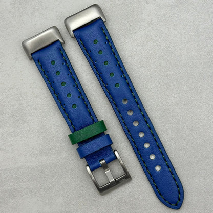 Le Mans: Cobalt Blue And Green Leather Racing Fitbit Charge Strap