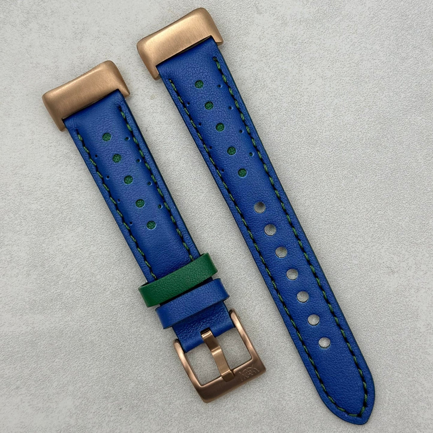 Le Mans: Cobalt Blue And Green Leather Racing Fitbit Charge Strap