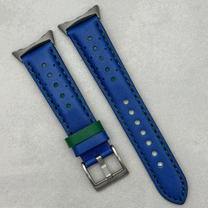 Le Mans: Cobalt Blue And Green Leather Racing Google Pixel Strap