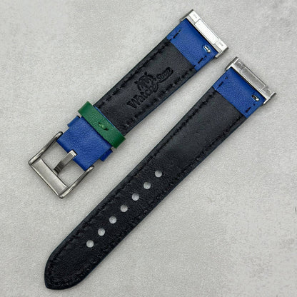 Le Mans: Cobalt Blue And Green Leather Racing Fitbit Versa/Sense Strap