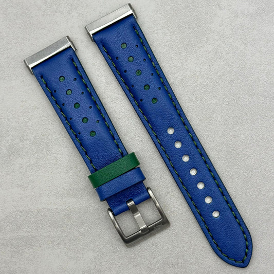 Le Mans: Cobalt Blue And Green Leather Racing Fitbit Versa/Sense Strap