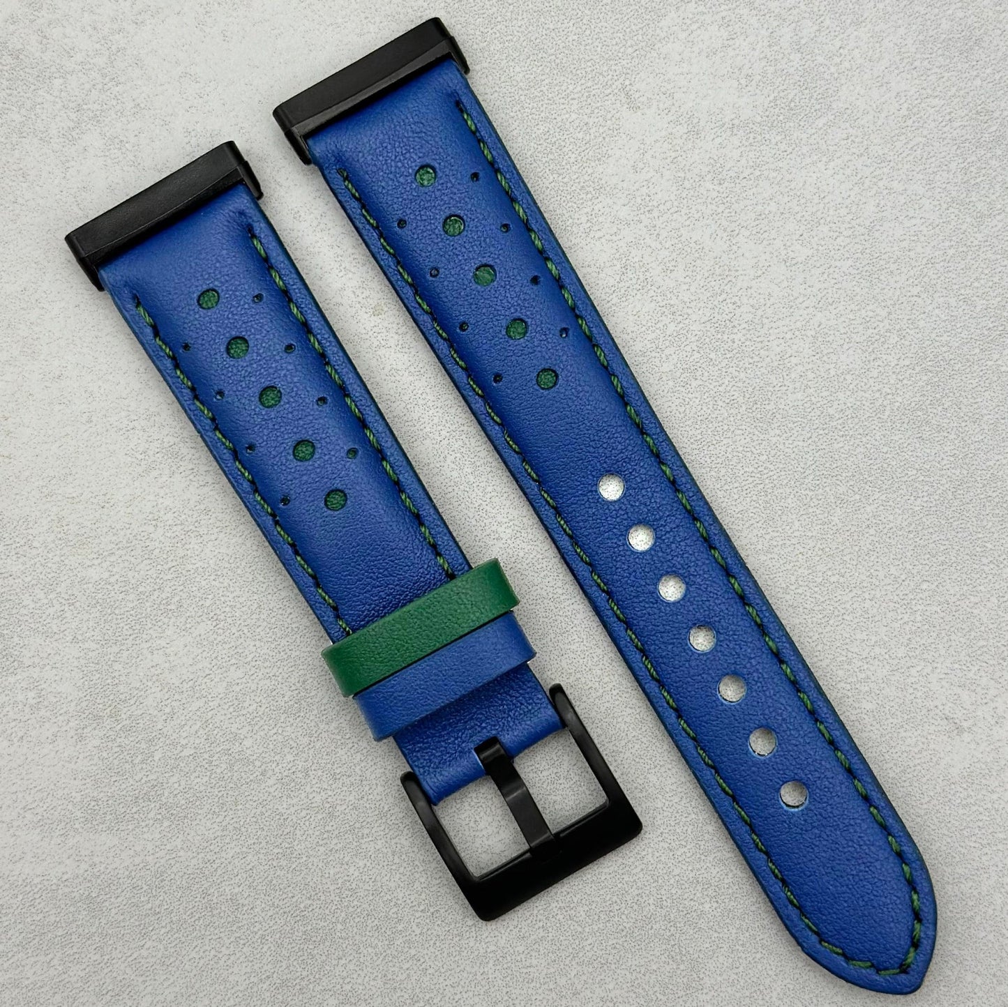 Le Mans: Cobalt Blue And Green Leather Racing Fitbit Versa/Sense Strap