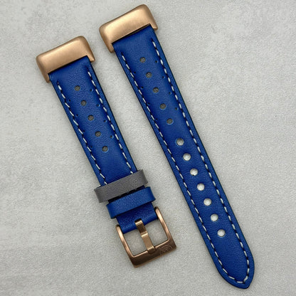 Le Mans: Cobalt Blue And Grey Leather Racing Fitbit Charge Strap