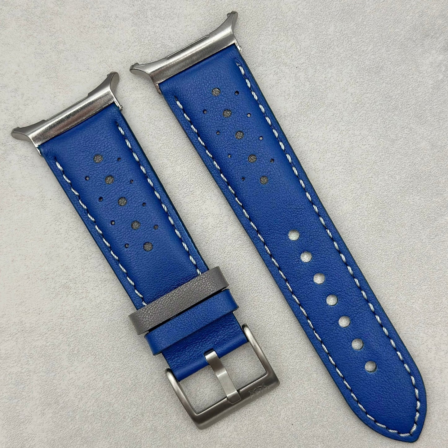 Le Mans: Cobalt Blue and Grey Leather Padded Racing Samsung Galaxy Watch Ultra Strap