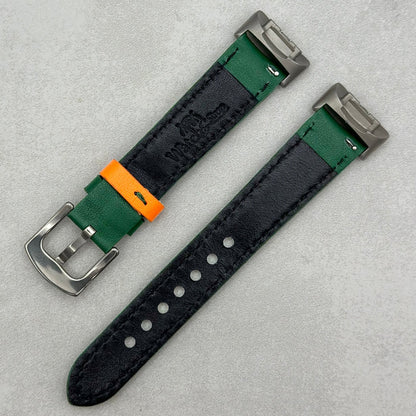 Le Mans: Forest Green And Orange Leather Racing Fitbit Charge Strap